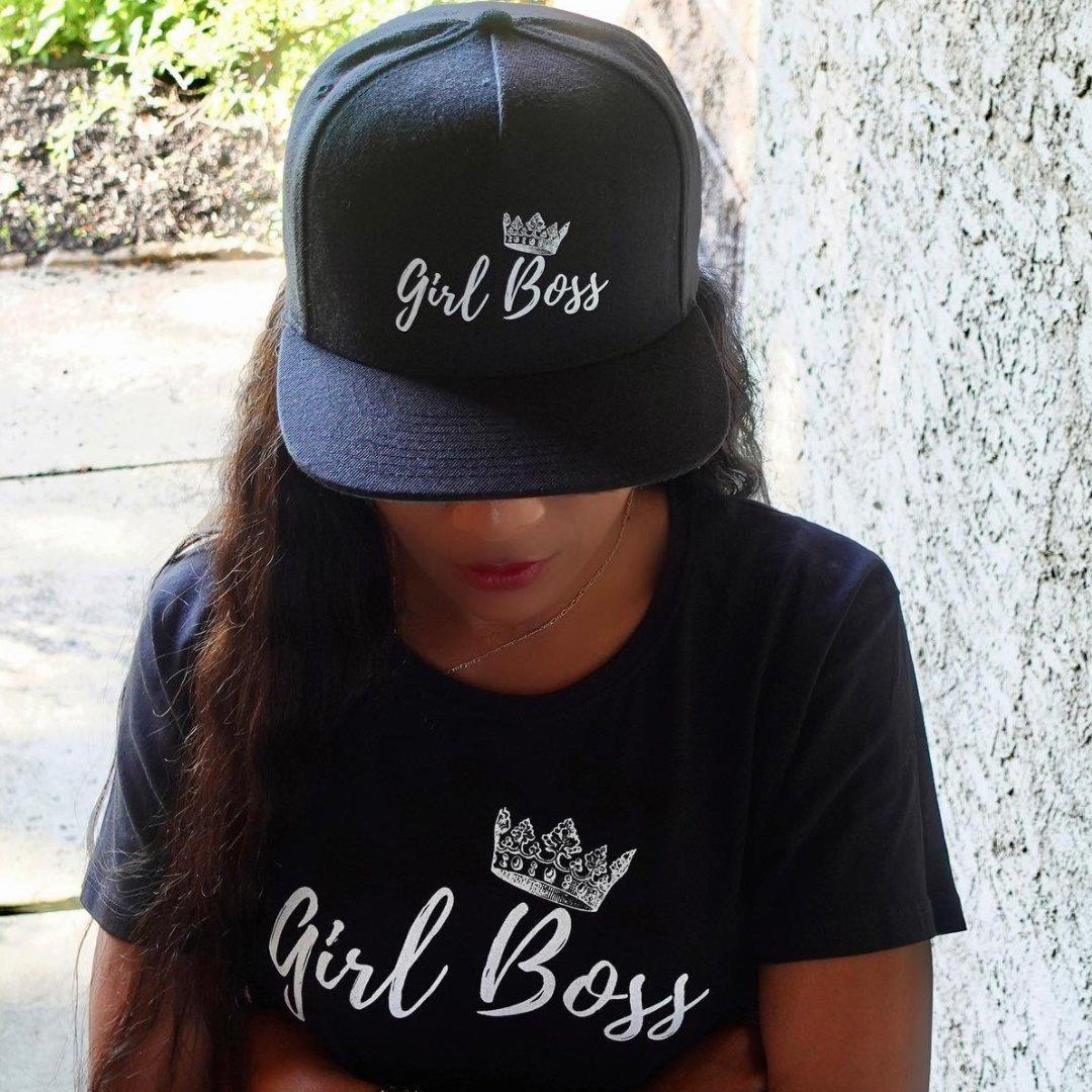 girl boss themed cap and t-shirt